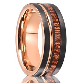 Concept Knight Tungsten Carbide Rings for Men Women 8MM/4MM Men's Engagement Wedding Bands Rose Gold Groove Inlaid Wood Matte Brushed (8mm rose gold, 10)