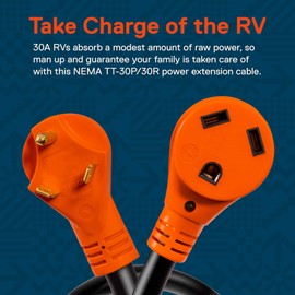 True Mods 15 ft 125V 30 Amp RV Shore Power Extension Cord Set [NEMA TT-30P TT-30R] [LED Light] [ETL] 30A 10 Gauge 3 Prong Copper Wire Electrical Cable for Travel Trailer Pop Up Camper Campsite