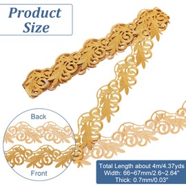NBEADS 4.37 Yards Gold Embroidery Polyester Ribbons, 2.6 Inch Wide Adhesive Goldenrod Lace Trim Iron on Metallic Flower Lace for Sewing Costumes Gowns Home Decor Garment Accessories