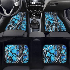 Xoenoiee Non Slip Car Carpet Universal Fit 4-Piece Car Floor Mat Set Blue Tree Camo Pattern Heavy Duty All Weather with Rubber Backing, Auto Accessories Interior Decor