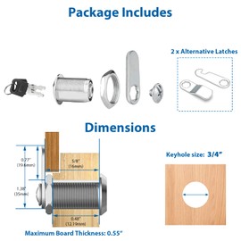 goldenwarm Keyed Different, Mailbox Cam Lock 5/8" Cylinder, Cabinet Cam Lock Secured File Cabinet Lock with Keys Toolbox Lock Zinc Alloy Drawer Locks and Key, Satin Nickel Finish, 1 Pack