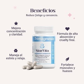 Trimagnesio Active+ StarVita Lab | Glicinato, Citrato y Óxido | 90 Cáps