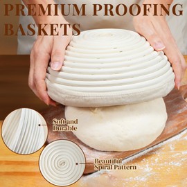 IKOCO Sourdough Starter Kit Include 9 Inch Round & 10 Inch Oval Banneton Bread Proofing Basket with Bread Lame, Dough Scraper, Dough Whisk, Silicone Brush, Flour Sifter, Storage Bag