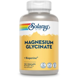 Magnesium Glycinate - 120 Vegan Capsules - High Strength Magnesium Bisglycinate Supplement - with Added Bioperine Black Pepper for Gentle Digestion - Lab Verified - Solaray