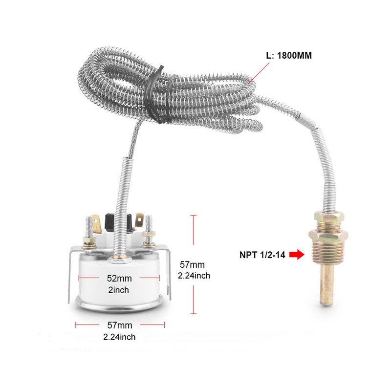 Dyno Racing 2" 52mm 12V Pointer Mechanical Water Temperature Temp
