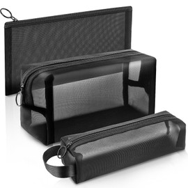 Daisiki Mesh Pencil Case 3 Pack Clear Pencil Pouch, Pencil Bag, Cosmetic Toiletry Bag for Purse, College Essentials School Supplies (Black)