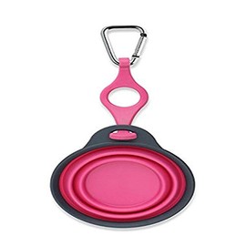 Dexas Popware for Pets Travel Pet Cup with Bottle Holder and Carabiner, Gray/Pink