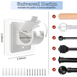 14PCS No Drill Curtain Rod Brackets No Drilling Self Adhesive Curtain Rod Holder Hooks Nail Free Adjustable Curtain Rod Hooks Curtain Hangers for Bathroom Kitchen Home Bathroom and Hotel (White)