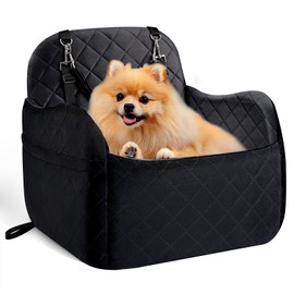 PulseFay Dog Booster Car Seat for Small/Medium Size, Memory Foam Dog Car Seats, Detachable Booster Cushion, Two Side Pockets, Safety Straps, Washable Pet Car Seat (Black)