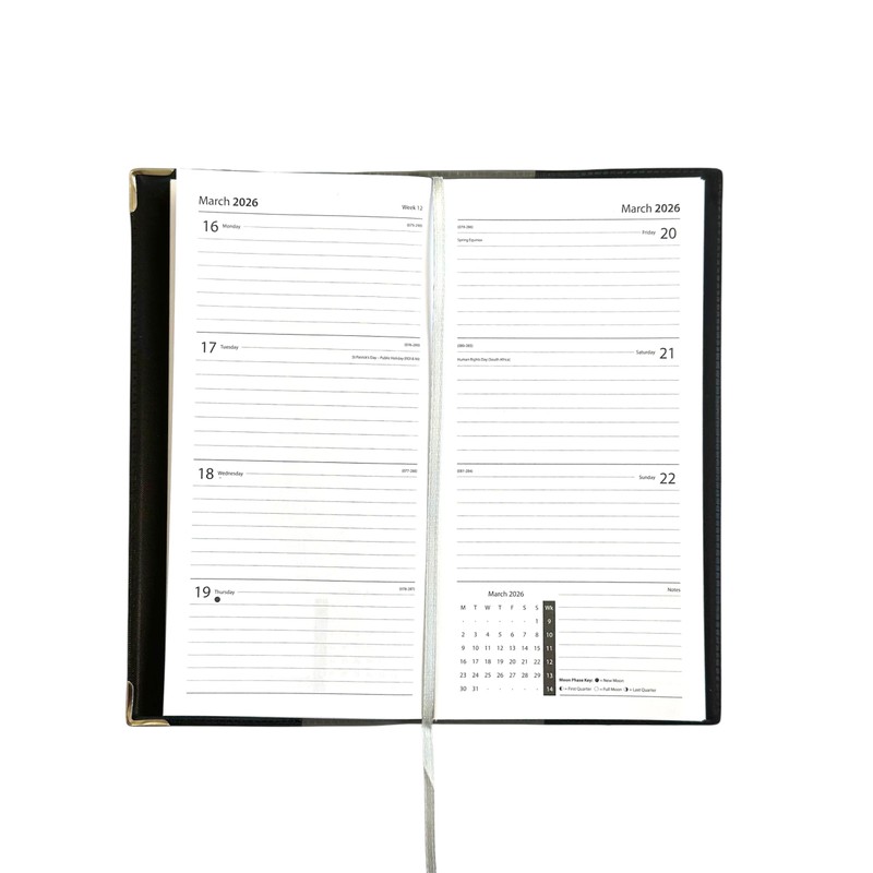 2026 Premium Faux Leather Soft Cover Slim Pocket Diary Week