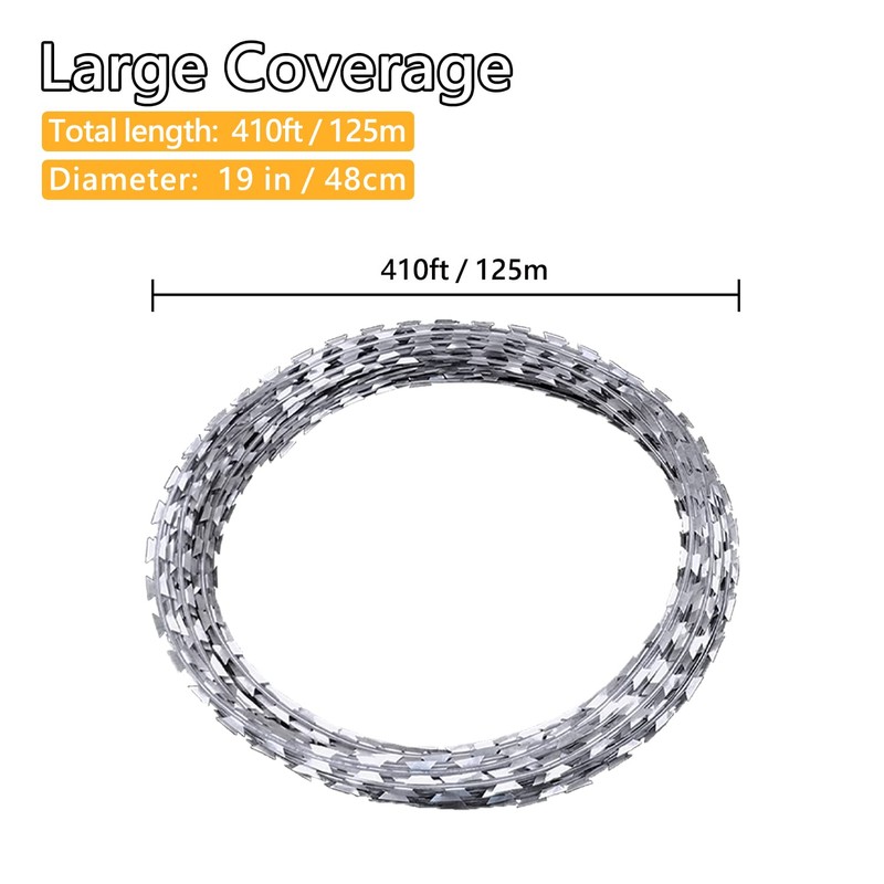 QVQE 410FT Galvanized Steel Razor Wire Ribbon Barbed Concertina, 82