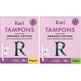 Rael Cardboard Applicator Tampons made with Organic Cotton (36 Count, Bundle)