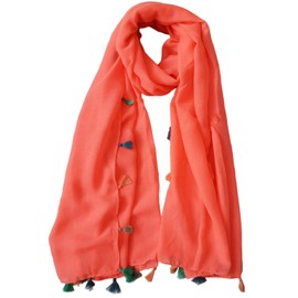 GlamLondon Women's Plain Scarf with Tassel (Coral)