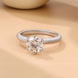 Ladylike Engagement Rings for Women 18K Plated Sterling Silver 1.5CT 7.5mm Six Prongs Round Cut Solitaire Moissanite Diamond Promise Rings D Color VVS1 Clarity Wedding Engagement And Anniversary,