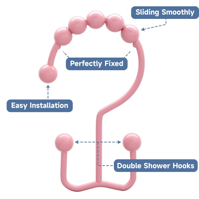 Titanker Shower Curtain Hooks Rings, Rust-Resistant Metal Double Glide Shower