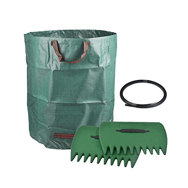 2 Pcs Leaf Grabbers & 300L Large Garden Waste Bags with Reinforced Support Rope 34Ã25cm Garden Leaf Collector Leaf Picker 84Ã67cm Waterproof Rubbish Refuse Sacks with Handles Reusable for Garden