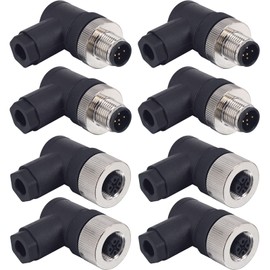 Lonlonty M12 5 Pin Male & Female Right Angle Socket Panel Aviation Wire Connector,12mm Industrial Circular Connector,Outdoor Waterproof IP67,4 Sets