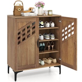 Costway 4 Tier Shoe Cabinet with Doors, Removable Shelves & Metal Legs for Entryway