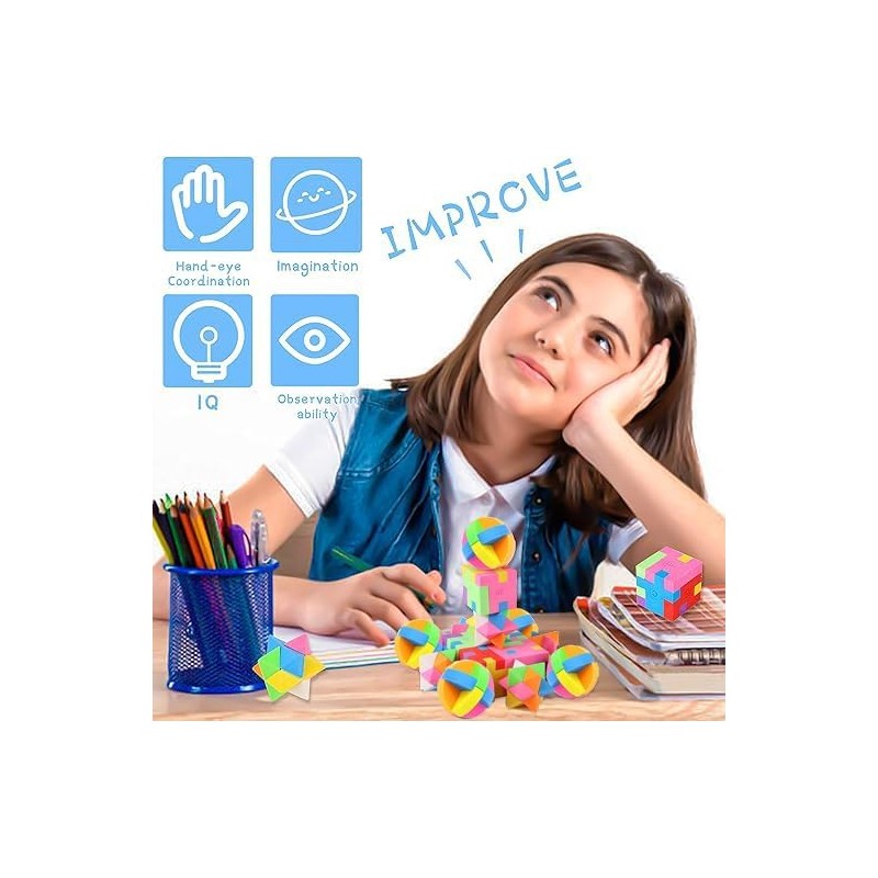 PROLOSO 15 Pcs Puzzle Cube Pencil Erasers Kids Party Favors
