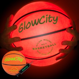 GlowCity Glow in The Dark Basketball for Teen Boy - Glowing Red Basket Ball, Light Up LED Toy for Night Ball Games - Sports Stuff & Gadgets for Kids Age 8 Years Old and Up. Great Gift for Boys & Girls