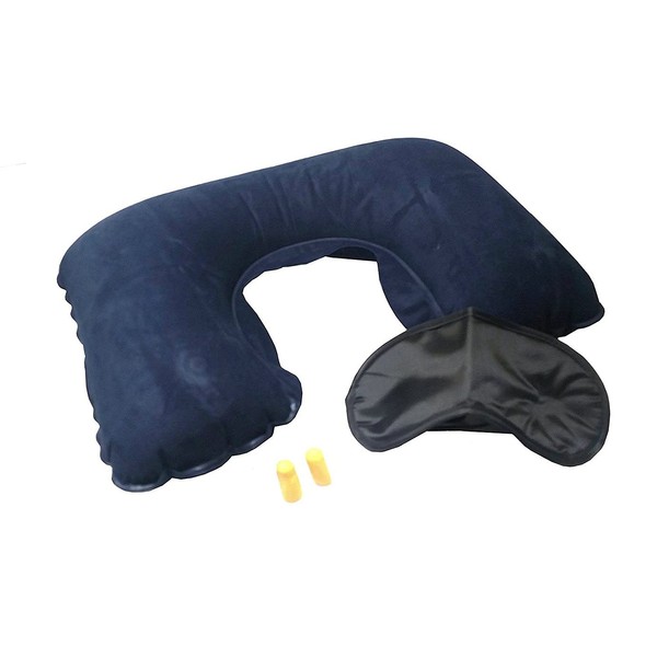 HDStar Travel Pillow, Travel Kit Inflatable Pillow, Travel Neck Pillow, Earplugs and Perfect Mask for Airplanes, Cars, Office and More, Comfortable for Sleeping Airplane, Train, Car