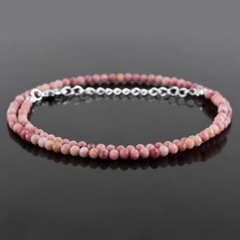 Natural Rhodonite Gemstone Full Beaded Choker Necklace, Chakra Healing Crystals, Silver Plated Chain, Gift for Women, Birthday, Gemstones Jewelry, Statement Necklace 18 inch
