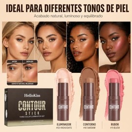 Kit de Contorno Maquillaje 6 Barra, Impermeable Contour Maquillaje Contour Stick Con Iluminador, Contorno y Rubor en Barra, Con Brocha y Esponja,...  