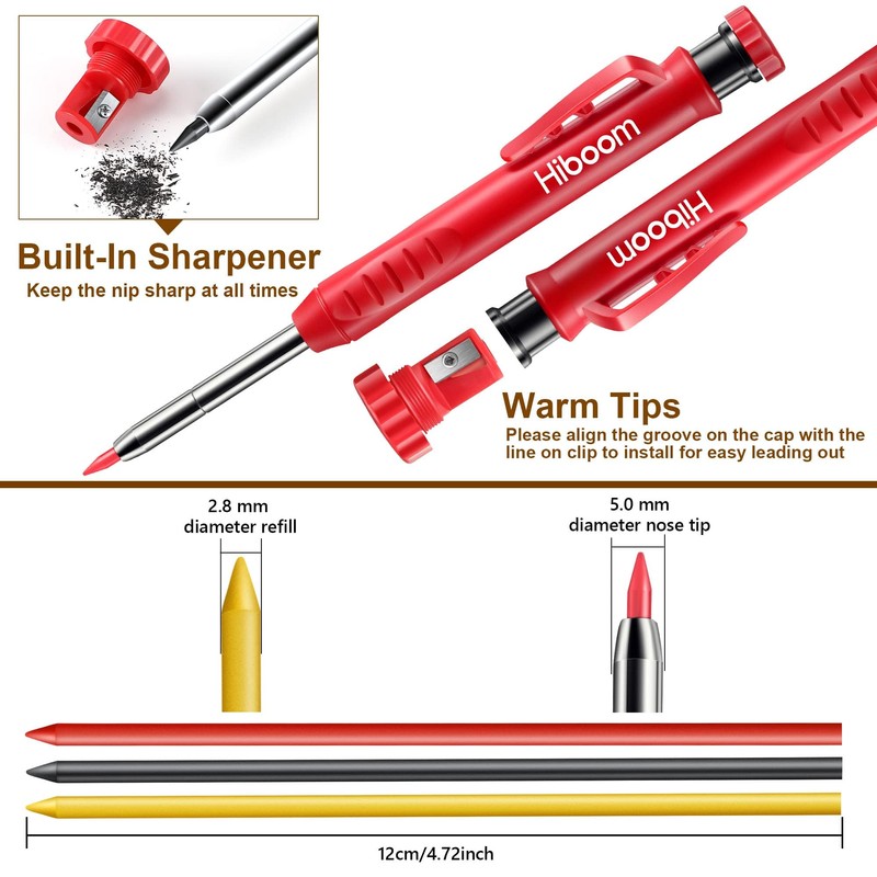 Hiboom 2 Pack Solid Carpenter Pencils with Pencil Cap and