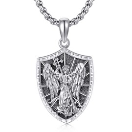 ONEFINITY Archangel Saint Michael/Christopher/St Jude Chain 925 Sterling Silver St Michael Medal Archangel Pendant Necklace Religious Protection Jewellery Gift for Men and Women, Sterling silver,