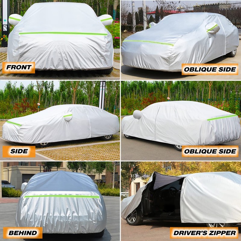 TUCAREST 6-Layers Premium Full Car Cover Hard Shell Zipper Design