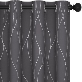 Deconovo Blackout Grommet Silver Pattern Printed Curtains, Dark Grey, 52W x 95L