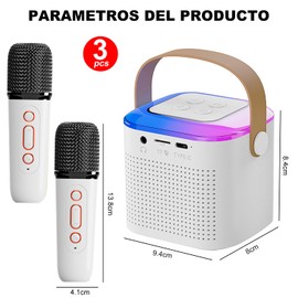 DOXLIO Mini Karaoke Portatil, con 2 Micrófonos Inalámbricos Efectos Cambiador de Voz y Luces Dinámicas. Karaoke Bocina y Micrófono, para Fiestas en Casa y Regalo de Cumpleaños (Blanco)