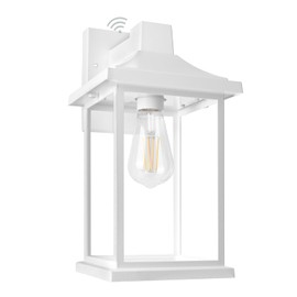 FUDESY Dusk to Dawn Outdoor Wall Light, Exterior Porch Light Fixture White Wall Sconce with E26 LED Bulb, Anti-Rust Waterproof Plastic Wall Mount Lantern for House, Garage, Front Door, Doorway