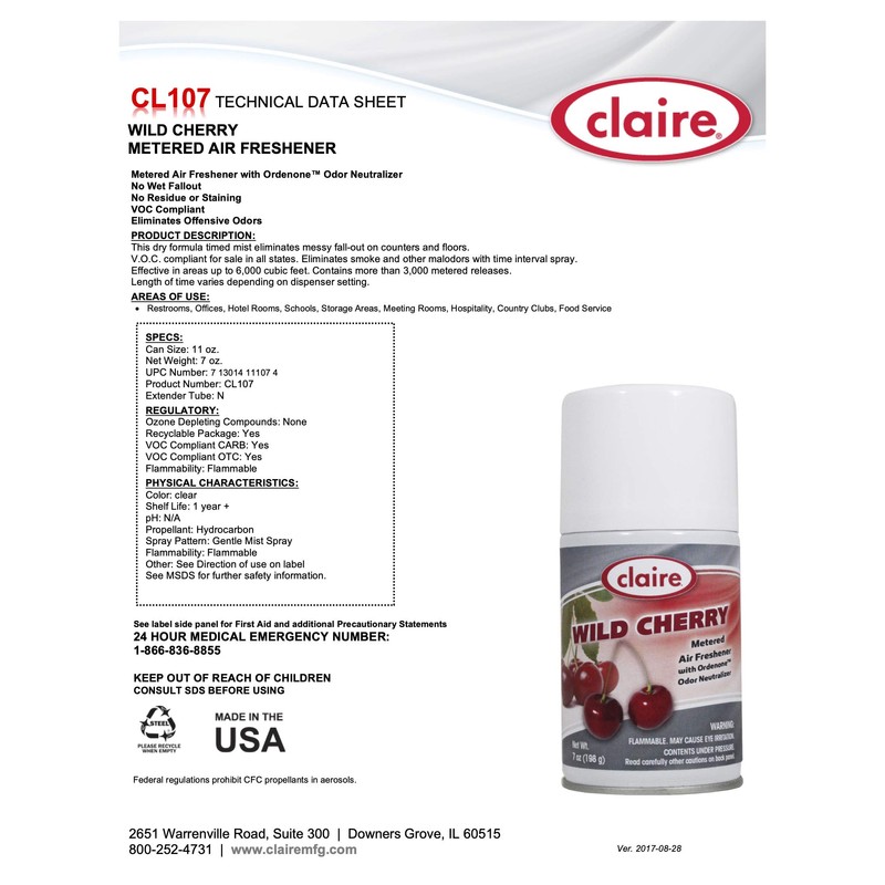 Claire CL107-12pk Wild Cherry Metered Air Freshener; 7 Oz. Net