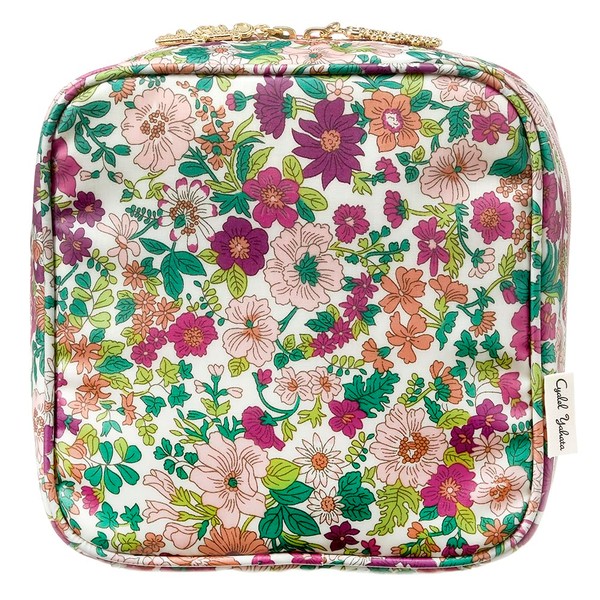 Charail Yahata Premium Liberty Print, Square Multi-functional Pouch, Gift Box, Makeup Pouch, Cute, Organization, Pocket, Divider, Cosmetics Storage, Flower Pattern, Freestanding, Travel, Made in Japan, emily pink