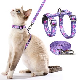 Cat Harness and Leash Set - Escape Proof Adjustable Cat Harness, Comfortable Soft Lightweight, Use Safe & Easy, Walking Travel Kitten Harness for Small Medium Large Cats (Purple Rabbit in Wonderland)