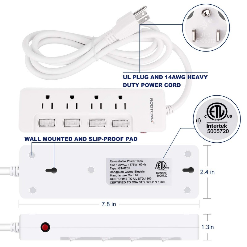 Appliance Extension Cord with Individual Switches on Off - 6