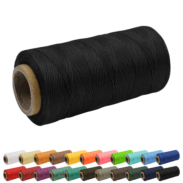 Uiopa 1mm Waxed Thread, 260m 150D Flat Leather Sewing Thread, Hand Stitching Thread Waxed Cord for Leather Craft, Bookbinding, Shoes Repairing, Black Cord