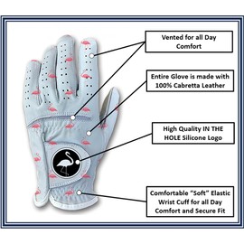 Tropical Flamingo Men's Golf Glove - 100% Cabretta Leather Left Right Hand Golfer Weather Grip Pink White Blue Adult Hawaiian Size Small Thru XXL