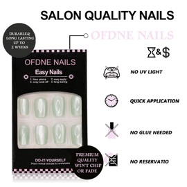 Green Press on Nails Short Coffin OFDNE Shimmer Fake Nails False Nails with Solid Colour Designs Full Cover Glossy Glue on Nails Natural Nails Stick on Nails for Women Girls 30 Pcs