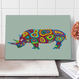 Ambesonne Animal Cutting Board, Rainbow Colored Motifs Arrangement Modern Abstract Art Themed Animal Design, Decorative Tempered Glass Cutting and Serving Board, Large Size, Multicolor