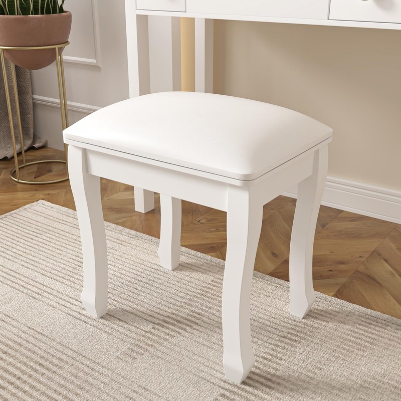 Organizedlife Square Vanity Stool Chair, High Elastic Cotton Makeup Bench,