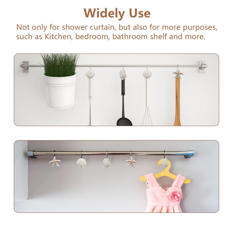 12-Pack Coastal Shower Curtain Hooks – Decorative Seashell, Starfish &