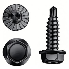 #14 x 1 Serrated Hex Washer Head with #2 Drill Point Black Color, 1/4"-20 Thread Self Piercing Screws, Tek & Thread Cutting Screws for Sheet Metal Drilling, Metal Roofing & Garage Door (50 Pcs)