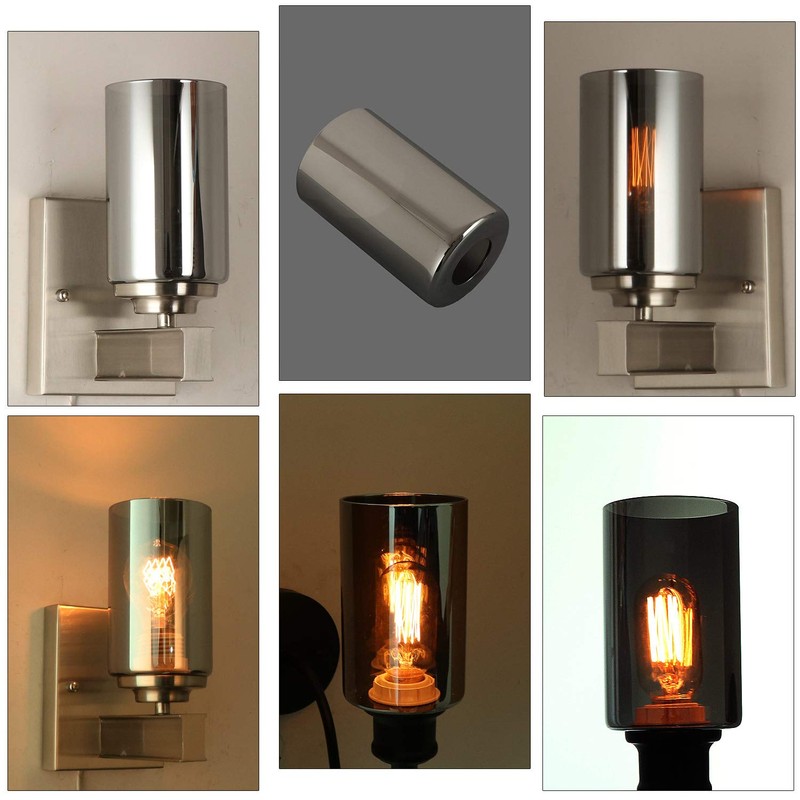 Voguad Smoke Gray Modern Glass Cylinder Lamp Shade, Replacement Glass