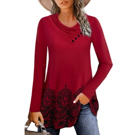 Gaharu Maternity Tunic, Cute Long Womens Shirts for Leggings Cowl Neck Outfits Loose Fit A Line Comfy Swing Tunic Top (Small,Wine)