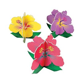 Fun Express - Tropical Floral Centerpiece (3pc) for Party - Party Decor - General Decor - Centerpieces - Party - 3 Pieces