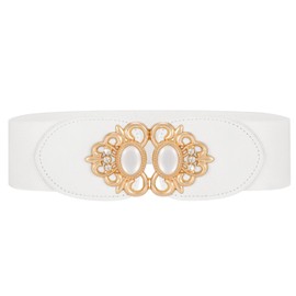 JASGOOD Wide Belts for Women Fashion Ladies Belts for Dresses Vintage Wide Stretchy Belt with Gold Buckle, White, M