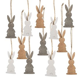 Logbuch-Verlag 12 wooden bunnies Easter pendants, 10 cm, Easter bunny, Easter decoration, wood for hanging on the Easter shrub, gift
