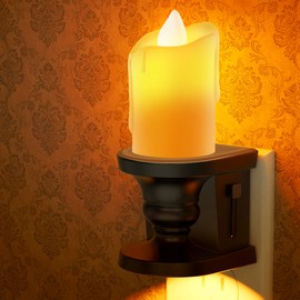 Flameless Candle Night Light, 2 Pack, Night Lights Plug into Wall, Candle Night Light with Light Sensor, 0-100LM Dimmable LED Night Light Plug in, 1800K Amber Nightlight for Hallway Bathroom
